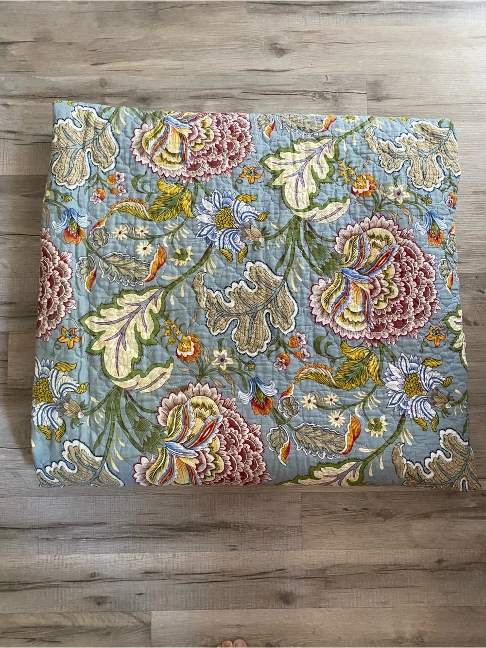 Levtex Floral Reversible King Quilt - Blue, Cream,  Green
